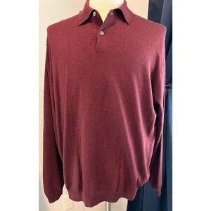 BROOKS BROTHERS Sweater XL BURGUNDY 100% Italian Merino Wool Pullover 2 Button